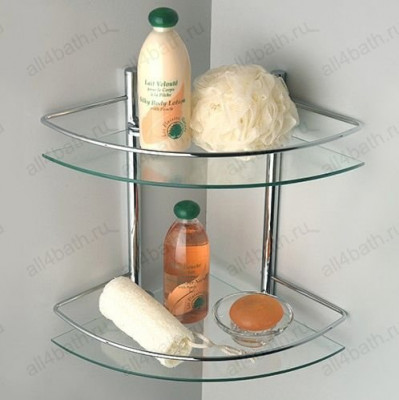 WasserKRAFT K-3122 полка угловая двойная стеклянная с бортом, хром