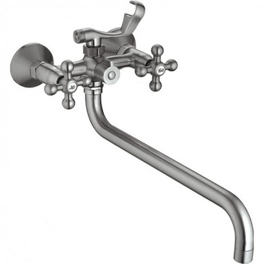 Двухвентильный смеситель для ванны Haiba HB2619-5 с душевым гарнитуром (латунь) сатин