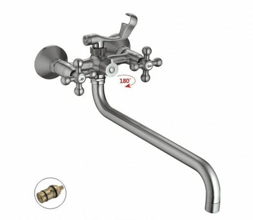 Двухвентильный смеситель для ванны Haiba HB2619-5 с душевым гарнитуром (латунь) сатин