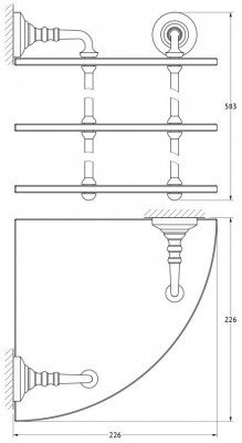 3SC Stilmar Antic Copper STI 619 полка стеклянная 3-х ярусная угловая, 23 см, античная медь