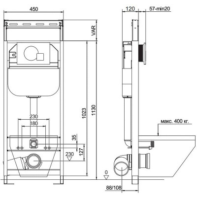 Инсталляция Aquanika Basic 10.702.45B.02.10 для унитаза с клавишей смыва хром