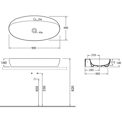 Раковина накладная Azzurra Elegance Circle 90 ELLA090440CMBI/(ECI90M bi)*1 белая овальная