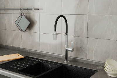 Кухонный смеситель Rush MS9035-35Black хром черный с гибким изливом
