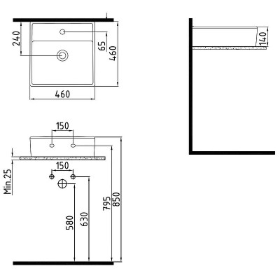 Раковина накладная Bien Infinitum 46 INLG04601FD1W5000 белая квадратная