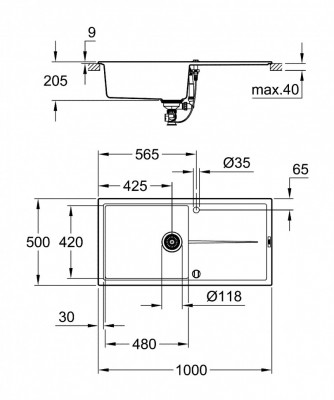 Мойка GROHE K400, 1000 x 500 мм, черный гранит (31641AP0)