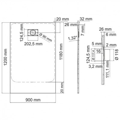 WasserKRAFT Main 41Т07 душевой поддон 120х90 см