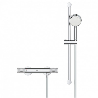 Термостат для душа GROHE Grohtherm 1000 Performance, внешний монтаж 1/2", хром + Душевой гарнитур Tempesta Cosmopolitan 100, 2 режима, душевая штанга 600 мм (34783000)