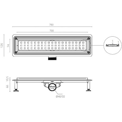 Душевой лоток Ctesi Way Square 70 BK4024140 с решеткой нерж сталь