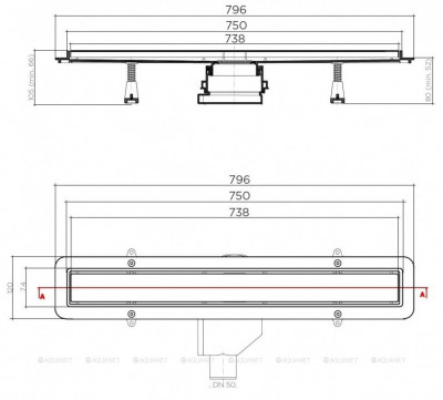 Душевой лоток Pestan Betto Line 750 13702511 Хром ABS-пластик