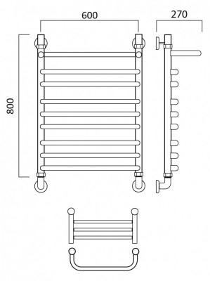 Водяной полотенцесушитель Акванерж Скоба групповая с полкой 800x600 (004-06-8060)