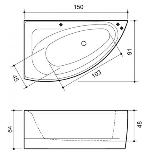 Balteco Idea 15 S1 ванна без гидромассажа, 150 см х 92 см