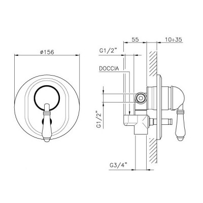 Nicolazzi Classica 3460 GO 75 смеситель для ванны/душа (внешняя часть), золото/ручка El Capitan