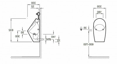 Писсуар подвесной Jacob Delafon Patio E1546-00, белый, фарфор, 33.5 см