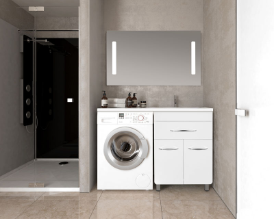 Тумба Style Line ВаЛеРо 60/120 L PLUS с раковиной над стиральной машиной, Люкс белая