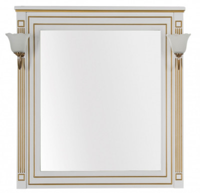 Aquanet Паола 90 зеркало с двумя светильниками, белый/патина золото