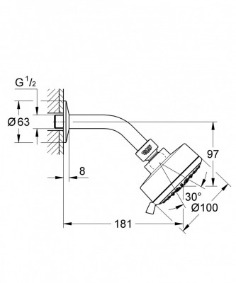 Верхний душ GROHE New Tempesta Cosmopolitan 100, 4 режима, хром (27869001)