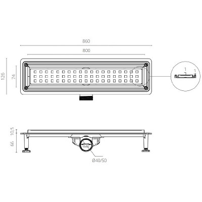 Душевой лоток Ctesi Way Square 80 BK4024150 с решеткой нерж сталь