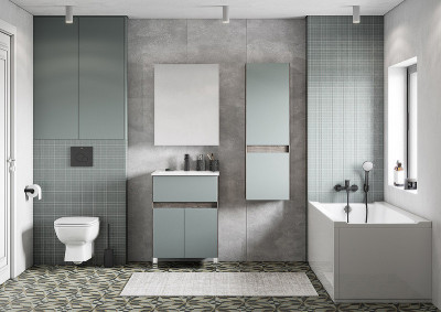 Шкаф пенал в ванную Aquaton Форест 40 1A278603FR9C0 дуб рошелье сумеречный голубой