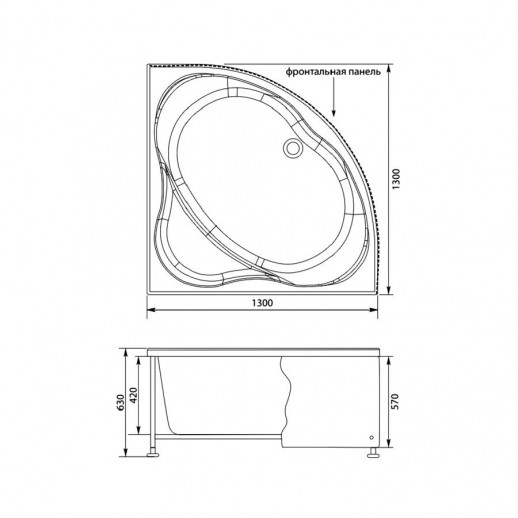 Aquanet Vitoria 00205371 ванна без гидромассажа, 130 см х 130 см
