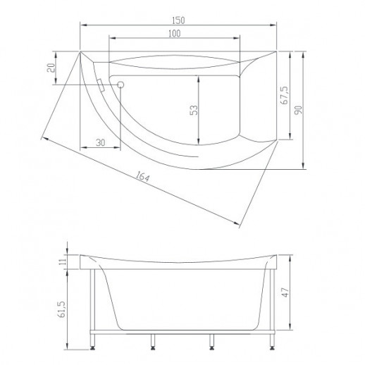 Акватика Готика Стандарт ванна без гидромассажа, 150 см х 90 см