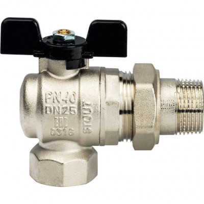 Кран шаровой полнопроходной угловой, ВР/НР, ручка бабочка 1, американка STOUT (SVB-0008-000025)