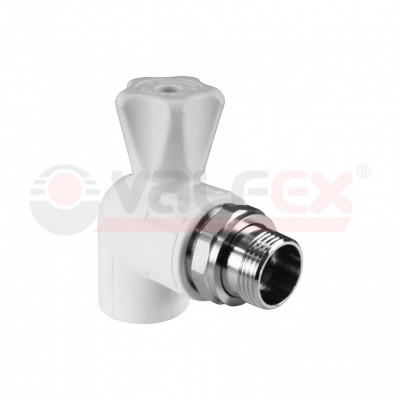 Кран шаровой для радиатора угловой VALFEX STANDARD 25 мм х1/2" белый/серый (10148125Г)