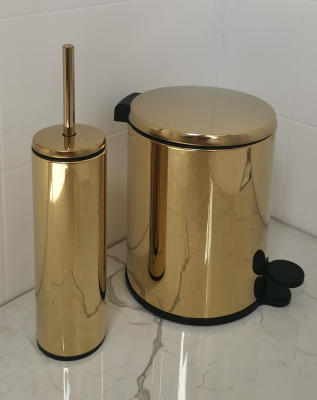 Урна для мусора Primanova CİGO M-E41-37-06 с педалью и крышкой SOFT CLOSE, 6л, золото