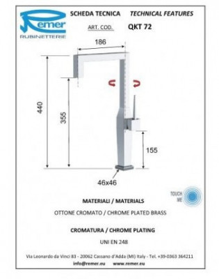 Remer Kitchen Touch-Me QKT72 Высокий смеситель для кухни с сенсорным управлением (хром)