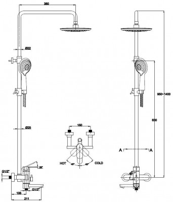 Kaiser SX 2060-4 душевая система с ручным и верхним душем белого цвета, хром