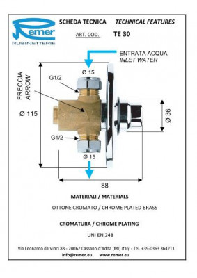 Кран Remer TE 30 для душа с таймером, скрытого монтажа