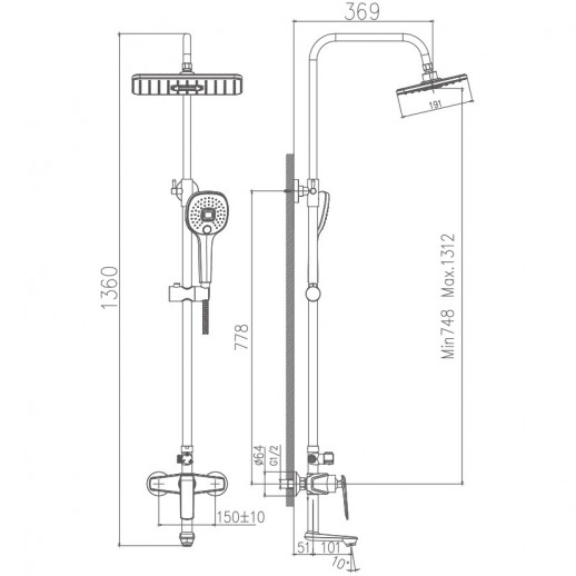 Душевая система Haiba HB24548-7 (латунь) черный, хром