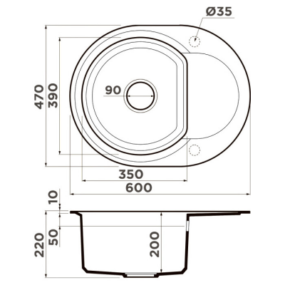 Мойка OMOIKIRI SAKAIME 60E-GR Tetogranit leningrad grey овальная 600x470 (4993544)