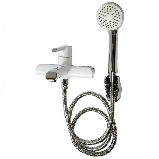 Смеситель для ванны Haiba HB60805-8 с душевым гарнитуром (латунь) белый, хром
