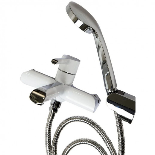 Смеситель для ванны Haiba HB60805-8 с душевым гарнитуром (латунь) белый, хром