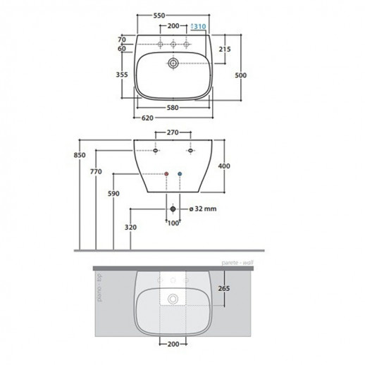 Раковина накладная Globo Genesis 62 GE061.BI*1 белая прямоугольная