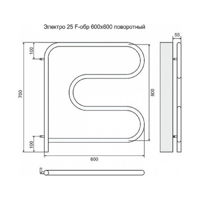 Полотенцесушитель электрический Terminus F-образный 600x600 4620768883897 поворотный хром