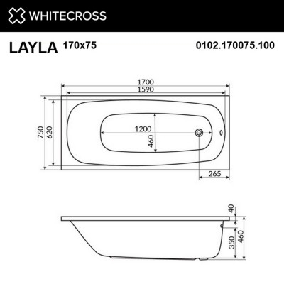 Ванна прямоугольная с гидромассажем WHITECROSS Layla 170x75 "SOFT" золото (0102.170075.100.SOFT.GL)