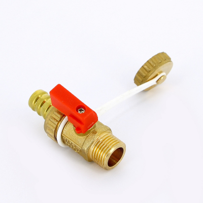 Кран шаровой сливной UNI-FITT НН 1/2" x 3/4" латунь со штуцером, с заглушкой, флажок красный пластик (126G2000)