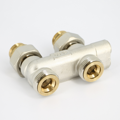 Узел радиаторный со встроенными вентилями UNI-FITT прямой перекрёстный НВ 3/4" х 3/4"ЕК с ниппелями и адаптером (196N3011)