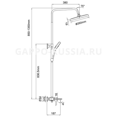Душевая стойка со смесителем Gappo G03-8 белый/хром (G2403-8)