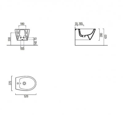 Биде подвесное GSI MODO 9864126 520 мм х 370 мм, с отверстием под смеситель, черное матовое