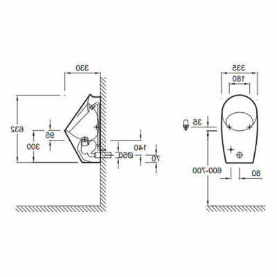 Писсуар подвесной Jacob Delafon Patio E1548-00, белый, фарфор, 33.5 см