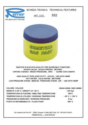 Паста - герметик для газа Remer RR 552 (нетто 460 гр)