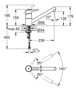 Смеситель для кухни GROHE Concetto c низким изливом, хром (32659001)