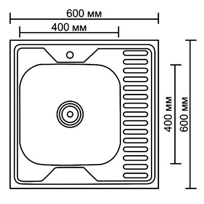 Одинарная мойка из нержавеющей стали накладная 60x60 см Ledeme L76060-R матовый с левым крылом