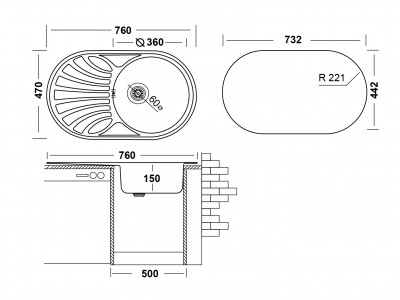 Кухонная мойка UKINOX Фаворит FAD760.470 --T6K 1R, 47*76