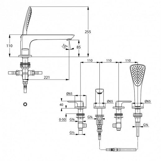 Смеситель на борт ванны KLUDI Ameo хром 414240575