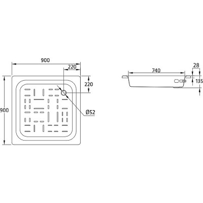 Стальной поддон для душа BLB Universal SG 90х90 CF9012001 белый квадратный