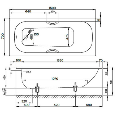 Ванна стальная Bette Form 150х70 2941-000ADPLUS прямоугольная