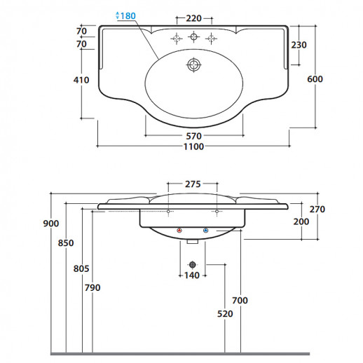 Раковина подвесная Globo Paestum PA022.BI*1 белая прямоугольная